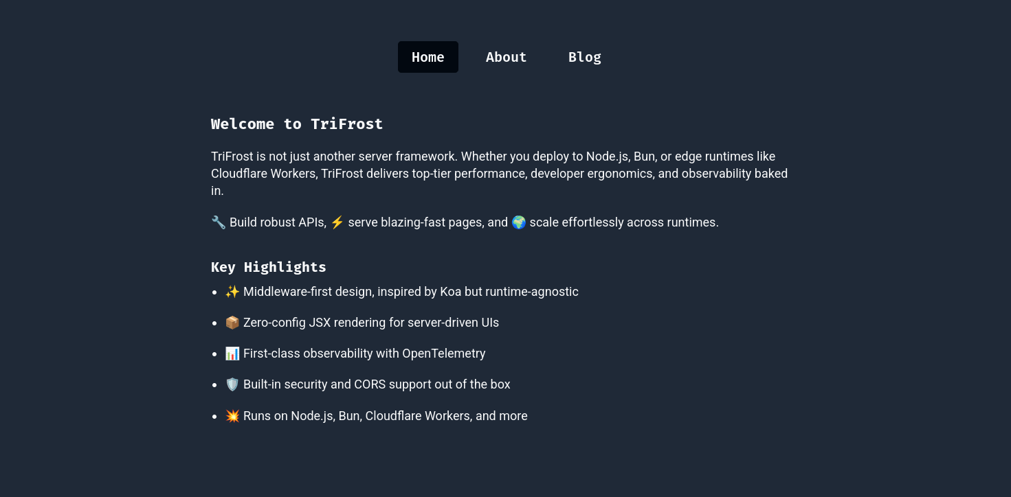 Dark mode version of the homepage